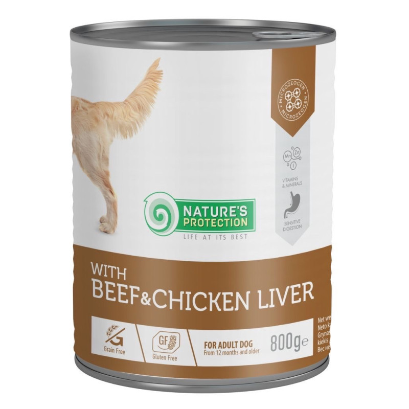 Nature's Protection Beef And Chicken Liver влажный корм с говядиной и куриной печенью для собак 800 гр