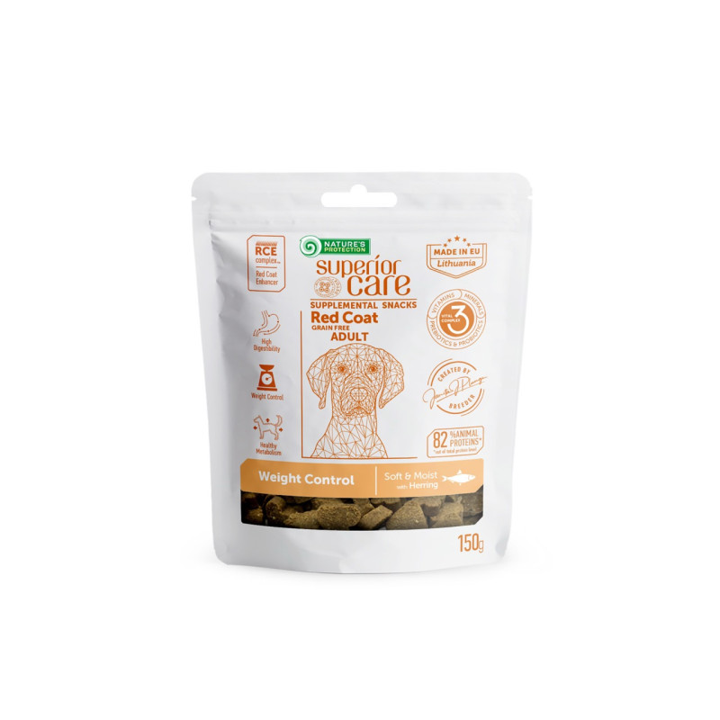 Nature's Protection Superior Care Red Coat Weight Control лакомство для собак с рыжей окраской шерсти с сельдью 150 гр