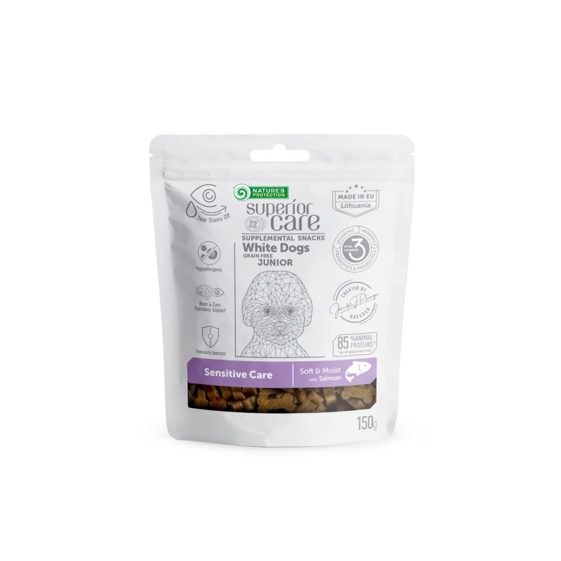 Nature's Protection Superior Care White Dogs Sensitive Care лакомство для щенков с рыжей окраской шерсти с лососем, 150 гр