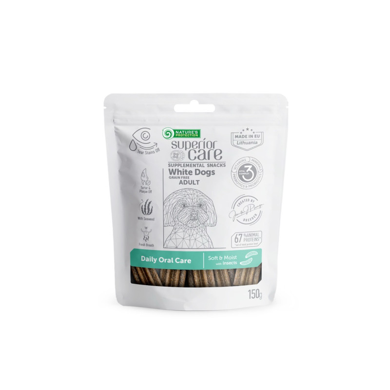 Nature's Protection Superior Care White Dogs Daily Oral Care лакомство для собак с белком насекомых, 150 гр