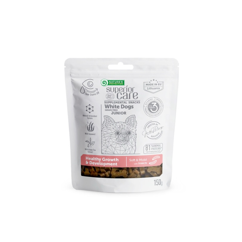 Nature's Protection Superior Care White Dogs Growth and Development лакомство для щенков с белым окраском шерсти с белком насекомых, 150 гр