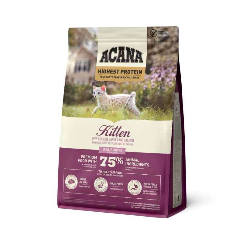 Acana Highest Protein Kitten сухой корм с курицей, индейкой и лососем для котят 1.8 кг