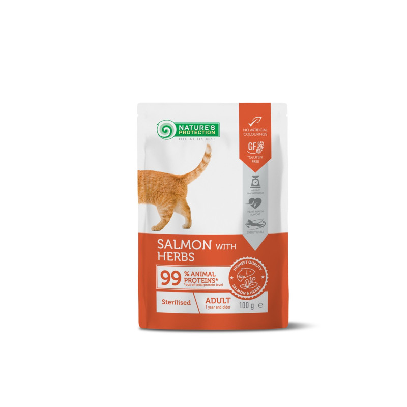 Nature’s Protection Sterilised Salmon with Herbs влажный корм с лососем для стерилизованных котов 100 гр
