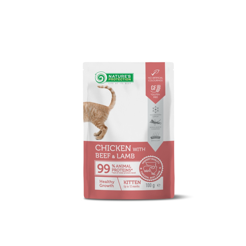 Nature's Protection Healthy Growth, Chicken With Beef & Lamb вологий корм з ягнятком та яловичиною для кошенят 100 гр