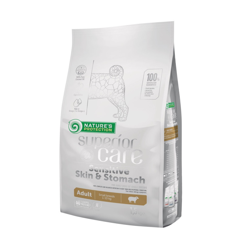 Nature's Protection Superior Sensitive Skin & Stomach Adult Small Breeds сухой корм для собак малых пород с чувствительным пищеварением и проблемной кожей 1.5 кг