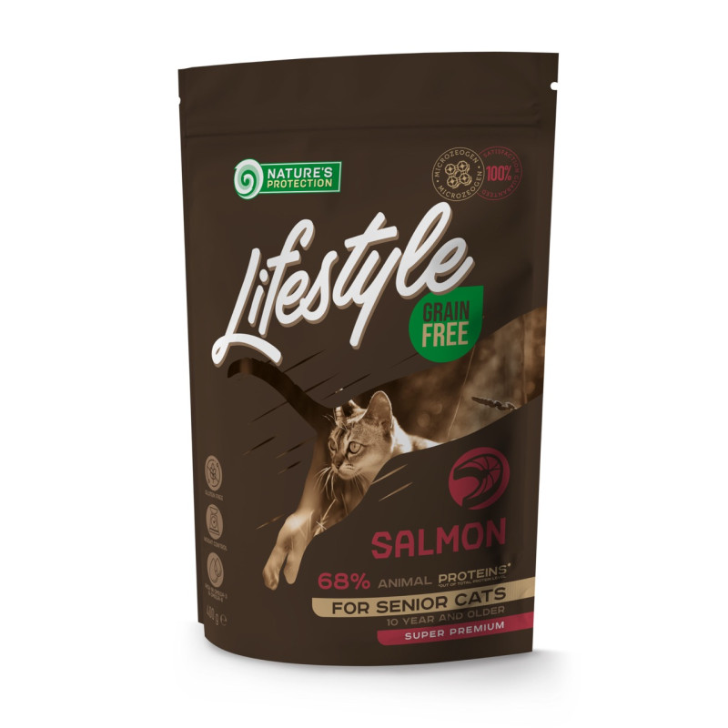 Nature's Protection Lifestyle GF Salmon Senior Cat сухой корм с лососем для пожилых котов 400 гр