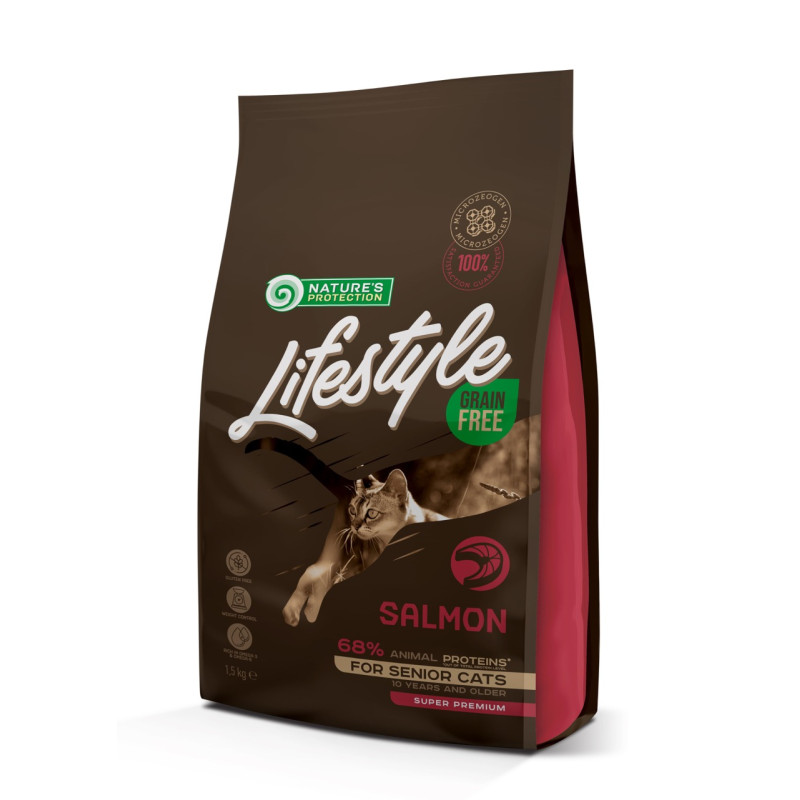 Nature's Protection Lifestyle GF Salmon Senior Cat сухой корм с лососем для пожилых котов 1.5 кг