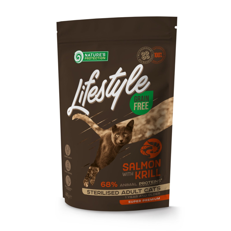 Nature's Protection Lifestyle GF Salmon with krill Sterilised Adult Cat сухий корм з лососем та крилем для стерилізованих котів 400 гр