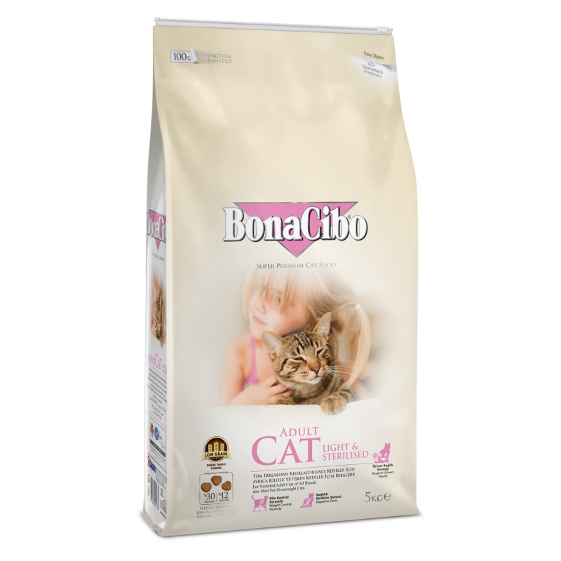 BonaCibo Cat Adult Light & Sterilized сухий корм з куркою для стерилізованих котів, 5 кг