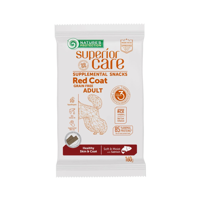 Nature's Protection Superior Care Red Coat Healthy Skin & Coat лакомство для собак с рыжей шерстью с лососем, 160 гр
