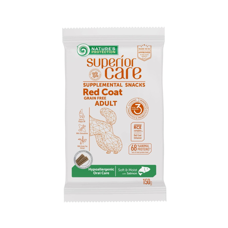 Nature's Protection Superior Care Red Coat Hypoallergenic Oral Care лакомство для собак с рыжей шерстью с лососем, 150 гр