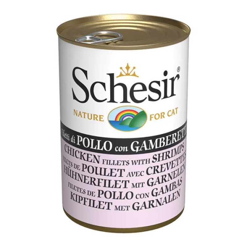 Schesir Chicken Shrimps влажный корм с курицей и креветками для котов, 140 гр
