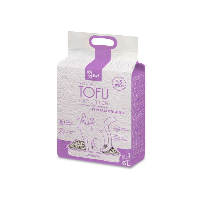 Velvet Paw TOFU растительный гипоаллергенный наполнитель для кошачьего туалета с ароматом лаванды, 6 л
