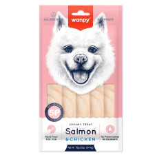 Wanpy Creamy Lickable Treat Salmon&Chicken жидкое лакомство для собак с курицей и лососем, 5 шт х 14 гр