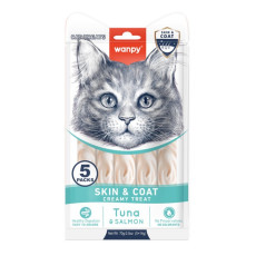 Wanpy Functional Creamy Lickable Treat Skin&Coat жидкое лакомство для котов для шерсти и кожи, 5 шт х 14 гр