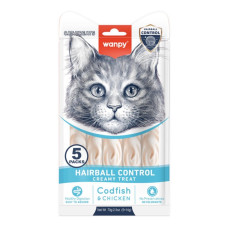 Wanpy Functional Creamy Lickable Treat Hairball Control жидкое лакомство для котов для вывода шерсти, 5 шт х 14 гр