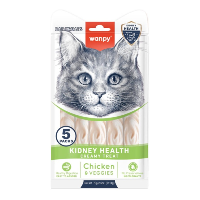 Wanpy Functional Creamy Lickable Treat Kidney Health рідкі ласощі для котів для здоров'я нирок, 5 шт х 14 гр
