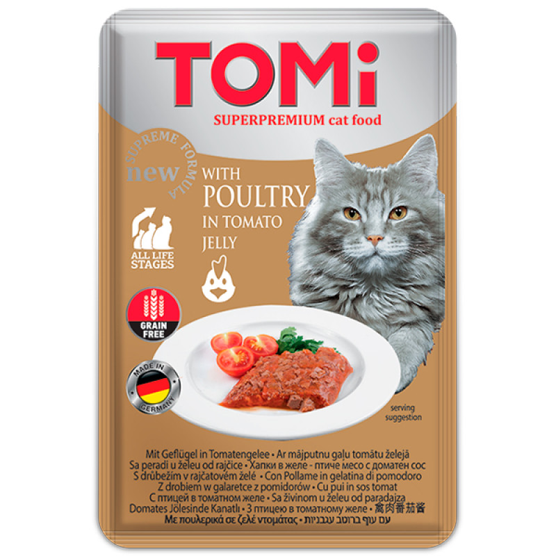 TOMi Poultry In Tomato Jelly вологий корм для котів з м'ясом птиці 100 гр