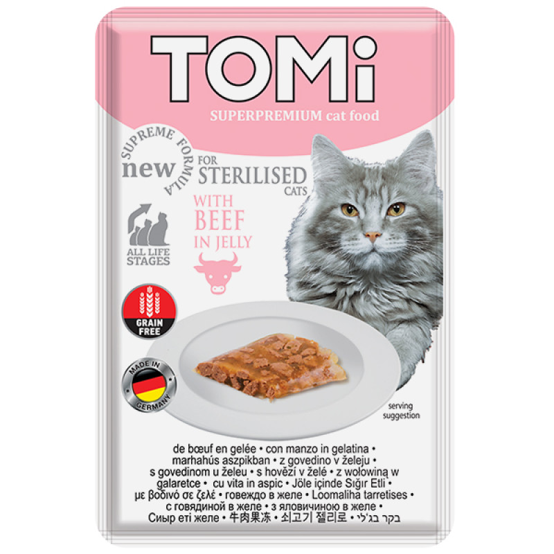 TOMi Sterilised Beef in Jelly вологий корм для стерилізованих котів з яловичиною 85 гр