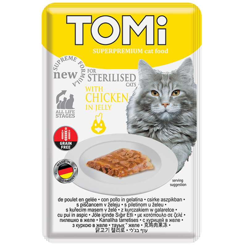TOMi Sterilised Chicken in Jelly вологий корм для стерилізованих котів з куркою 85 гр