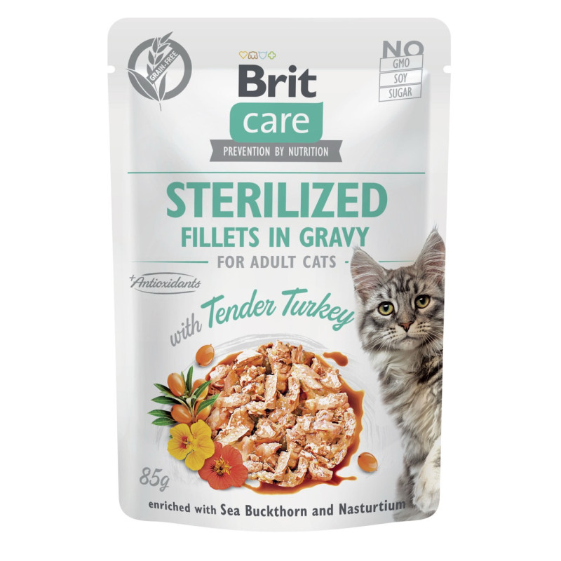 Brit Care Cat Fillets in Gravy Sterilized влажный корм с индейкой для стерилизованных котов, 85 гр