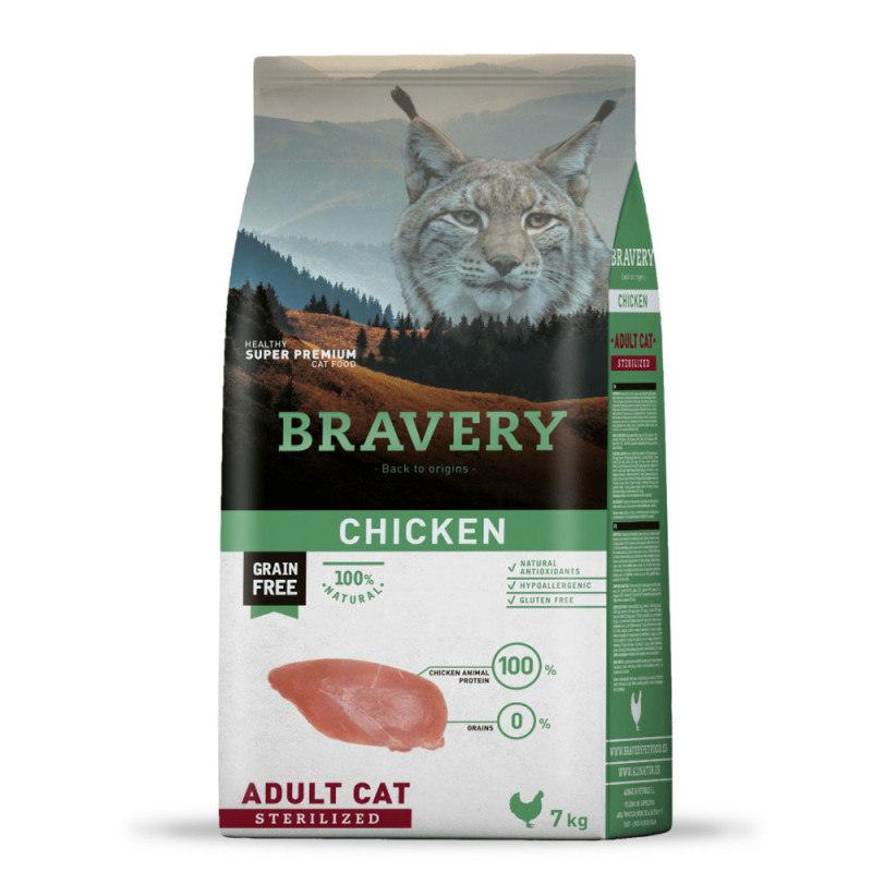 Bravery Cat Adult Sterilized Chicken сухой корм с курицей для стерилизованных котов, 7 кг