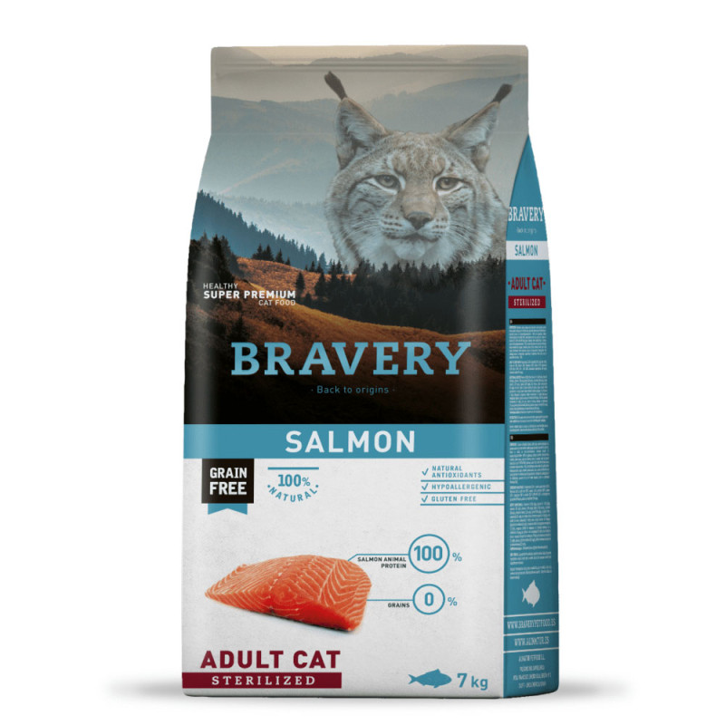 Bravery Cat Adult Sterilized Salmon сухой корм с лососем для стерилизованных котов, 7 кг