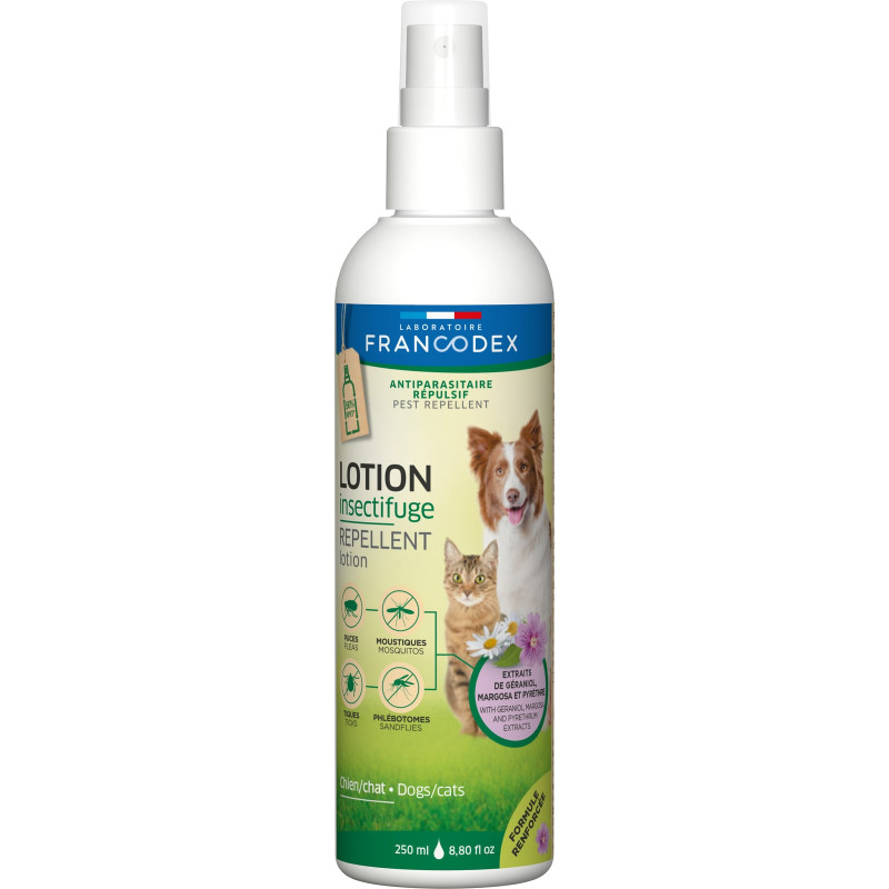 Francodex Repel Lotion Dog Cat лосьон-спрей от блох и клещей для собак и кошек, 250 мл