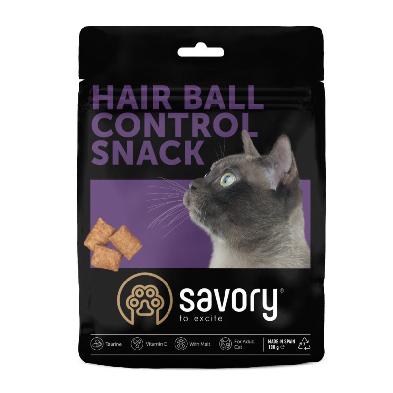 Savory Cats Snacks Pillows Hair Ball Control ласощі для котів для виведення шерсті, 180 гр