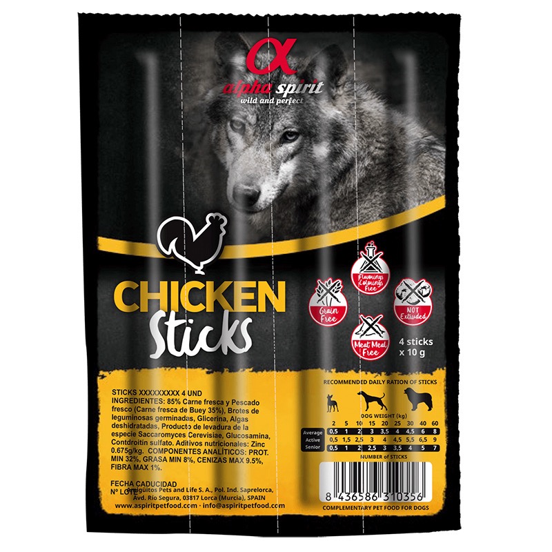 Alpha Spirit Chicken Sticks for Dogs лакомство для собак с курицей, 4 шт х 10 гр
