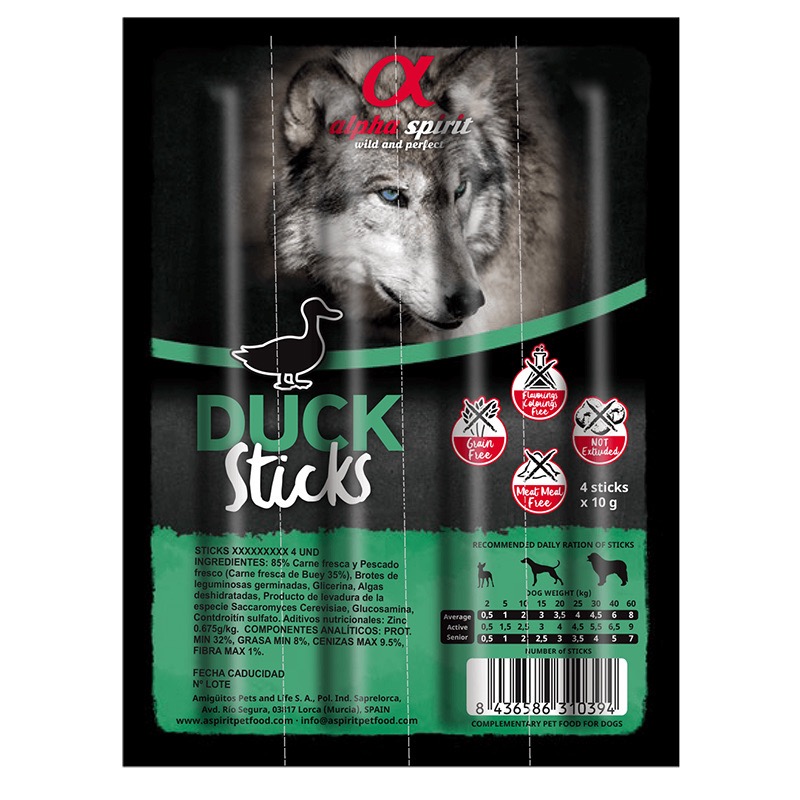 Alpha Spirit Duck Sticks for Dogs лакомство для собак с уткой, 4 шт х 10 гр