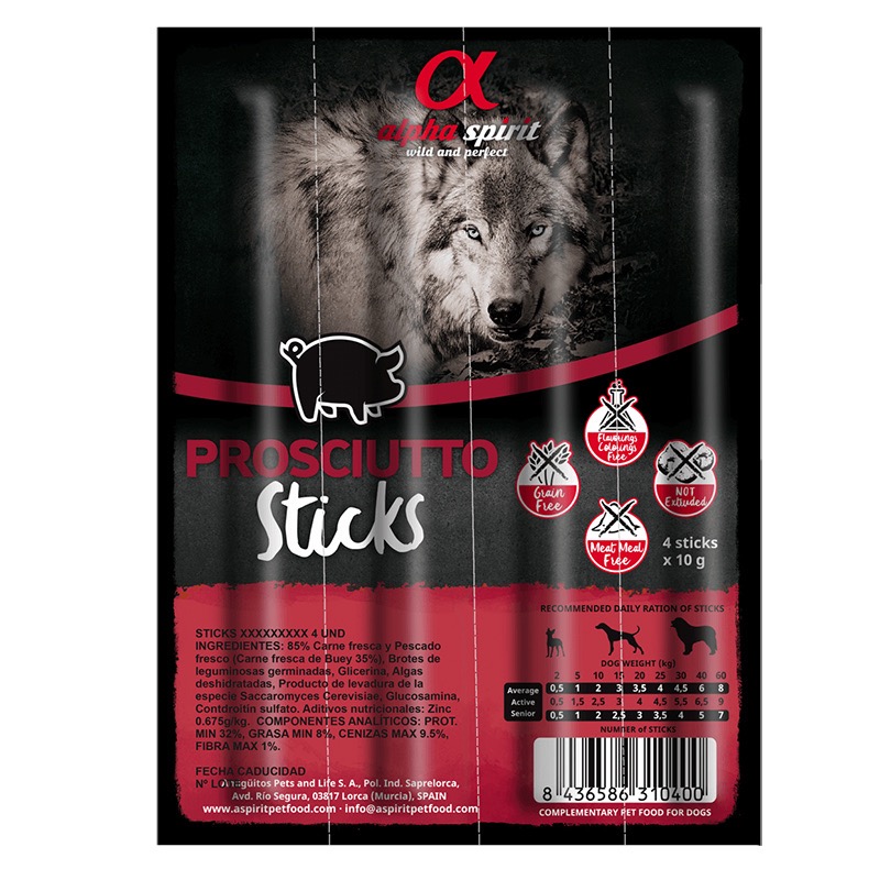 Alpha Spirit Prosciutto Sticks for Dogs лакомство для собак с прошуто, 4 шт х 10 гр