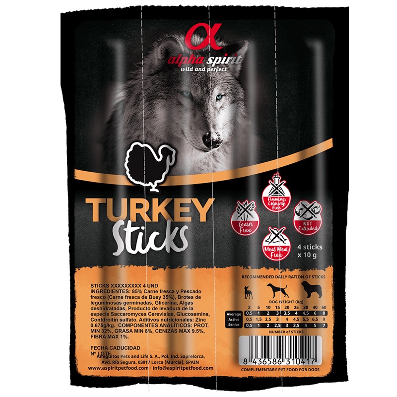 Alpha Spirit Turkey Sticks for Dogs ласощі для собак з індичкою, 4 шт х 10 гр