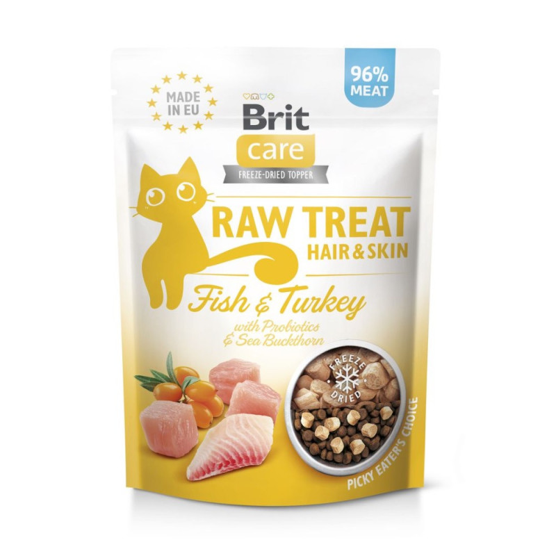 Brit Raw Treat Hair & Skin Freeze-dried лакомство для кошек с рыбой и индейкой 40 гр