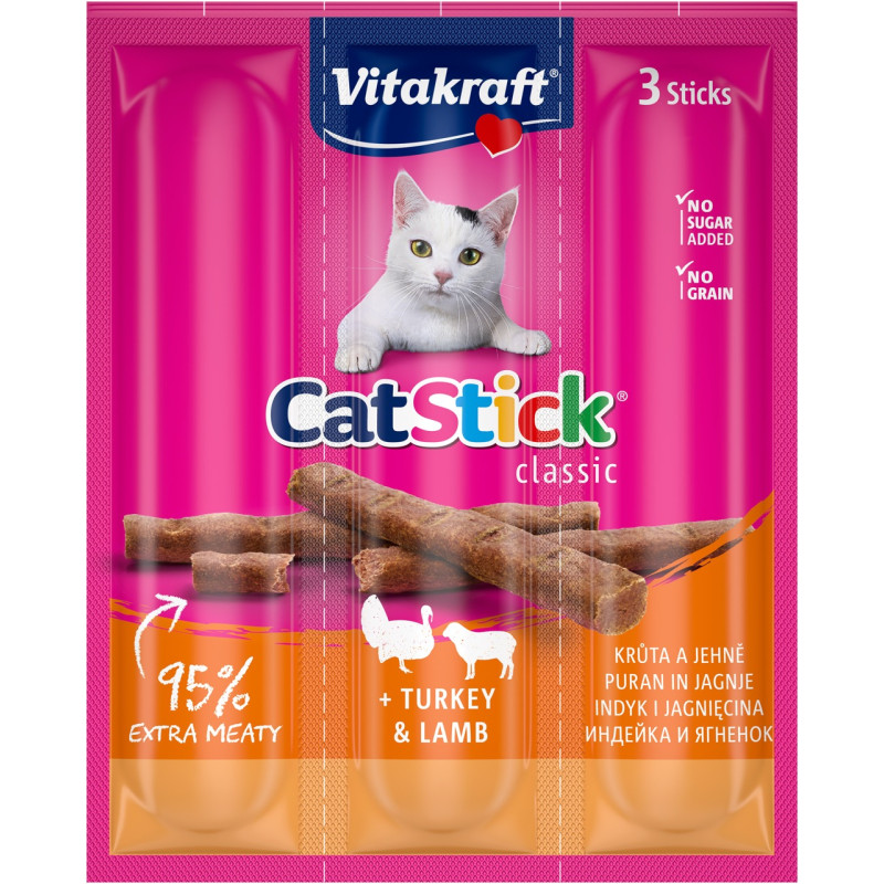 Vitakraft Sticks Turkey Lamb лакомство для кошек с индейкой и ягненком, 3 шт х 6 гр