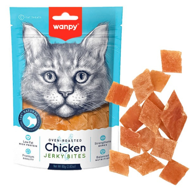 Wanpy Chicken Jerky Bites лакомство для кошек с курицей, 80 гр