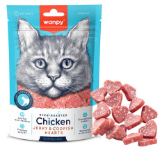 Wanpy Chicken Jerky & Codfish Hearts лакомство для котов с курицей и треской, 80 гр