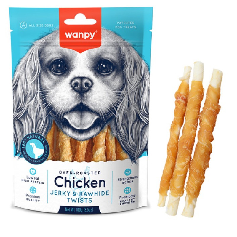 Wanpy Chicken Jerky & Rawhide Twists лакомство для собак с курицей, 100 гр