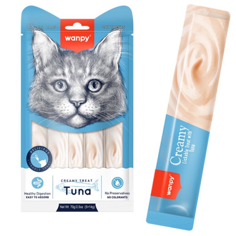 Wanpy Creamy Lickable Treats Tuna рідкі ласощі для котів з тунцем, 5 шт х 14 гр