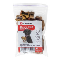 Flamingo Bones Mix ласощі для собак з куркою, яловичиною та рибою, 50 гр