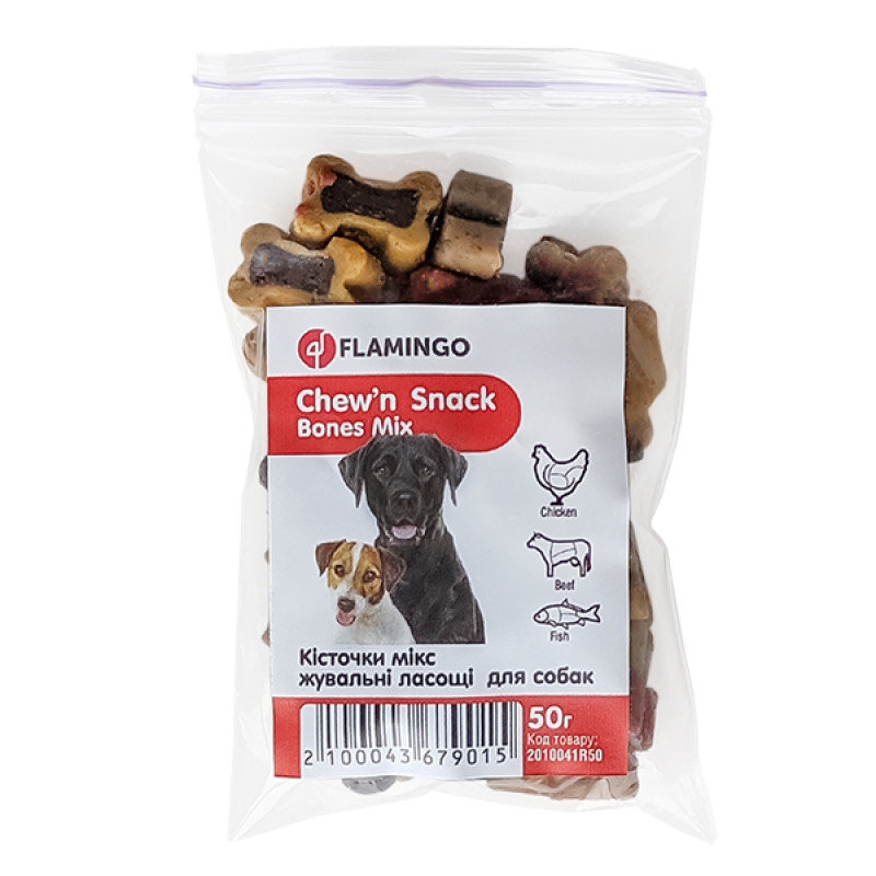 Flamingo Bones Mix лакомство для собак с курицей, говядиной и рыбой, 50 гр