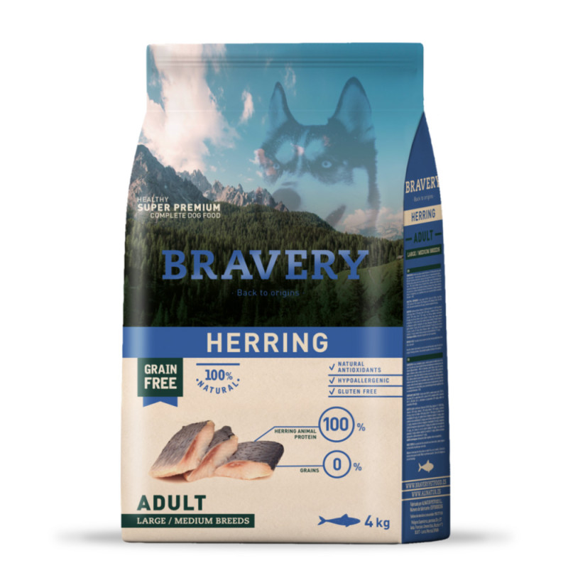 Bravery Adult Large & Medium Herring сухой корм с сельдью для взрослых собак средних и крупных пород 4 кг