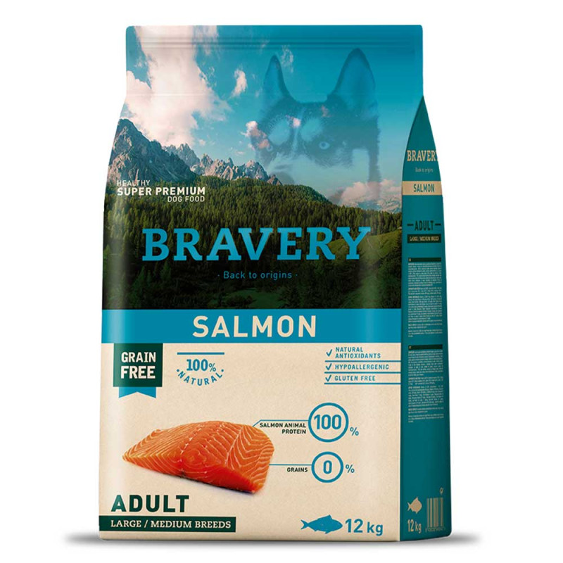 Bravery Adult Large & Medium Salmon сухой корм с лососем для взрослых собак средних и крупных пород 12 кг