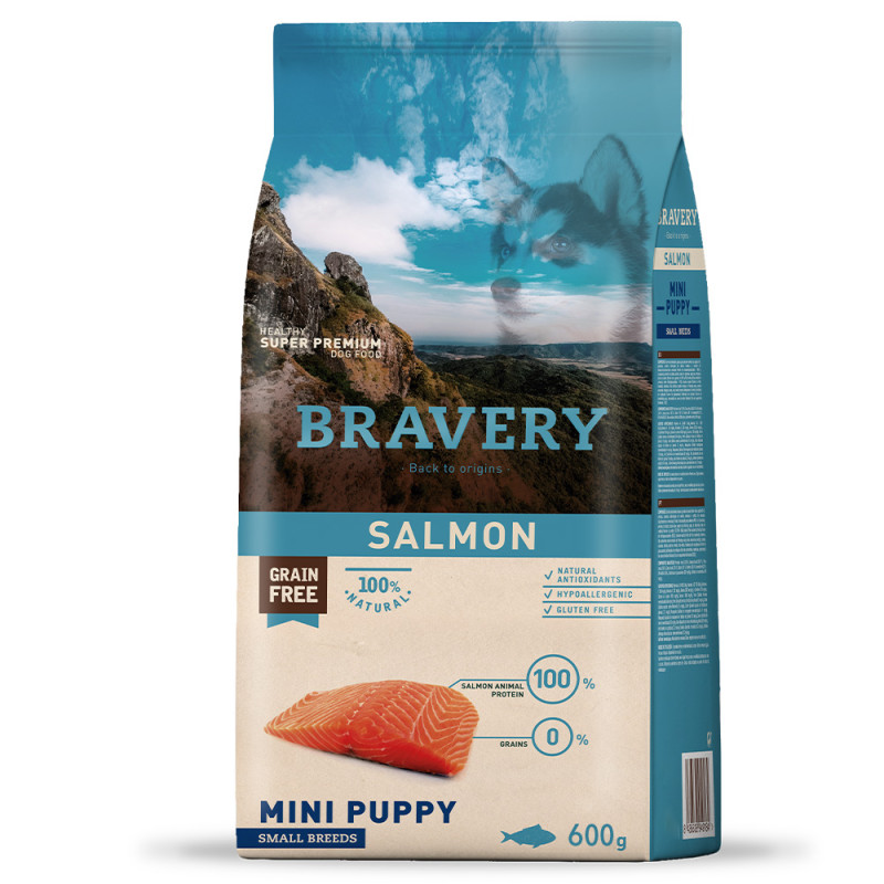 Bravery Mini Puppy Salmon сухой корм с лососем для щенят малых пород 600 гр