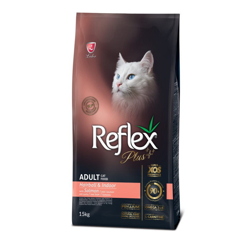 Reflex Plus Cat Adult Hairball & Indoor Salmon сухий корм для виведення шерсті у котів, 15 кг