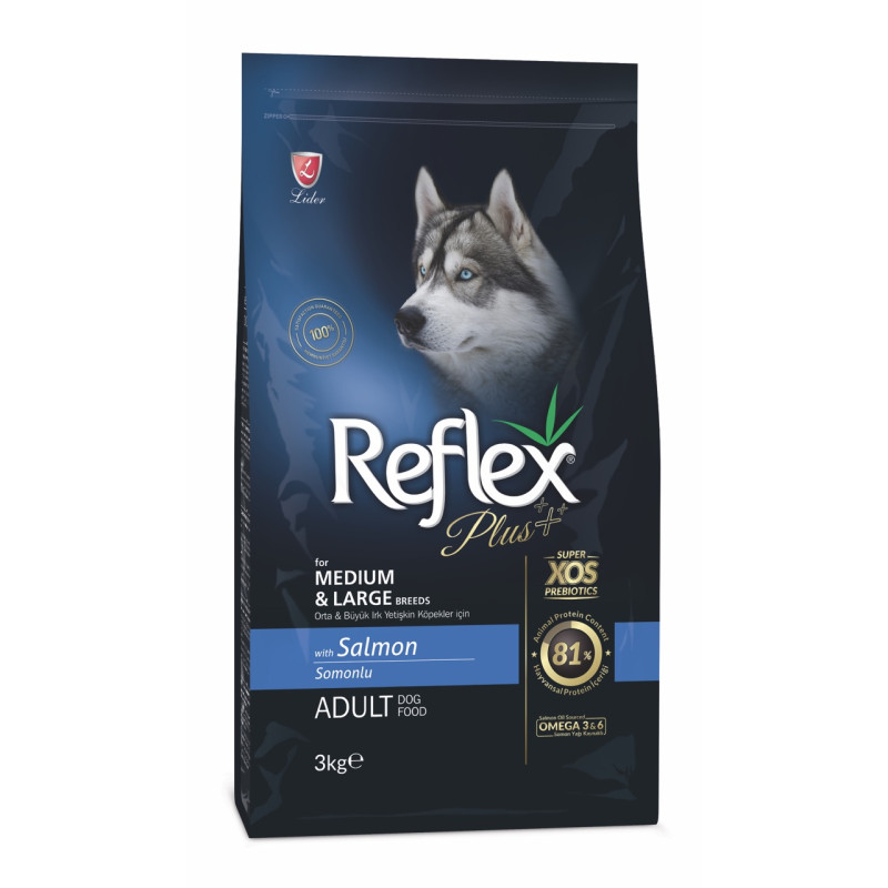 Reflex Plus Dog Adult Medium & Large Breeds Salmon сухой корм с лососем для собак средних и крупных пород, 3 кг