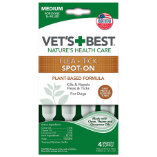 Vet's Best Flea Tick Spot-on Tubs краплі від бліх та кліщів для собак вагою від 7 до 18 кг, 4 піп