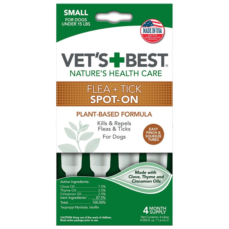 Vet's Best Flea Tick Spot-on Tubs капли от блох и клещей для собак весом до 7 кг, 4 пип