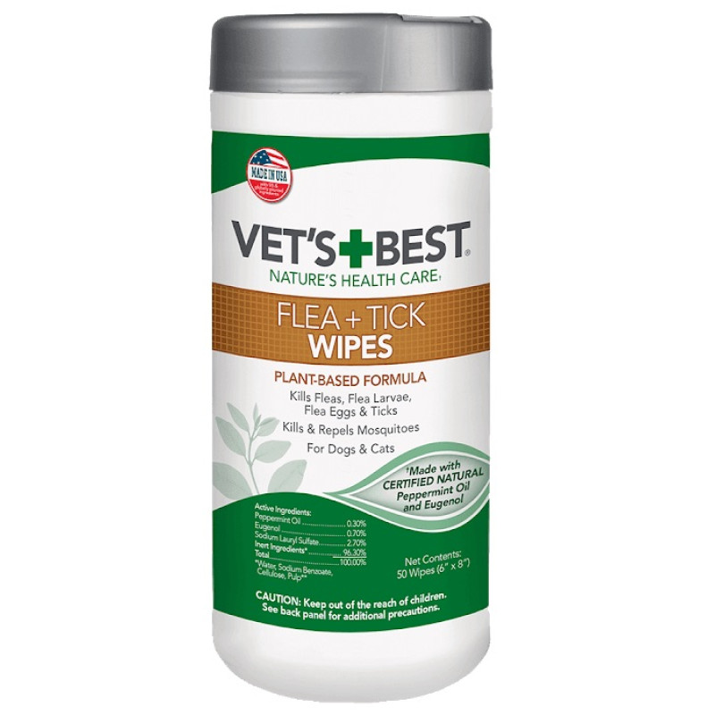 Vet's Best Flea Tick Wipes вологі серветки від бліх та кліщів для котів та собак, 50 шт