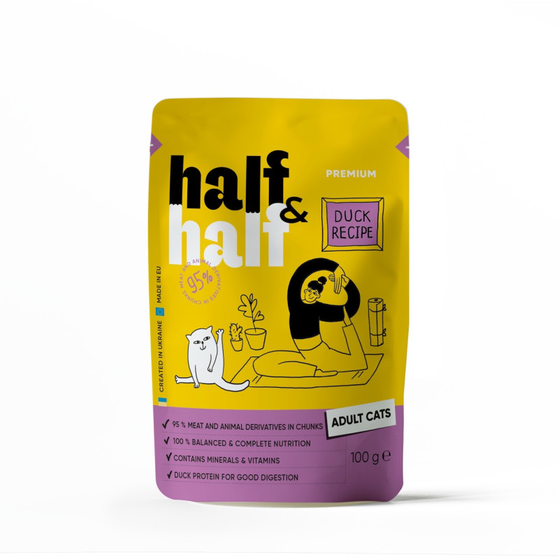 Half&Half Adult Cats влажный корм с уткой в соусе для котов 100 гр